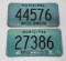 Two blue municipal license plates, Wisconsin, 12