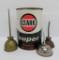 Vintage Clark Super Motor Oil one quart and 3 small oil cans