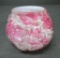 Art glass toothpick holder, pink spatter pattern with floral mold, 2