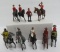 9 mounted metal toy soldiers, mounties and knights