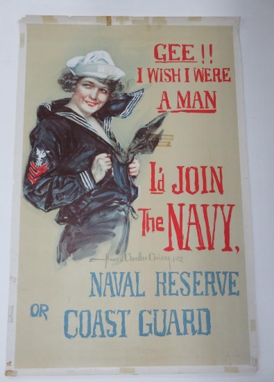 Howard Chandler Christy WWI Navy recruitment poster, c 1918, 27" x 41"
