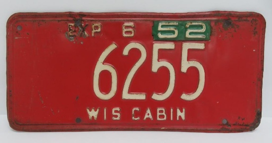 Hard to find Wis Cabin license plate, 13 1/2"