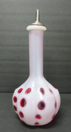 Cranberry barber bottle, 8 1/2", eye dot pattern