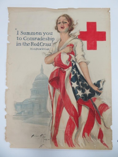 1918 WWI original Harrison Fischer Red Cross Woodrow Wilson quote poster, 29 1/2" x 40"
