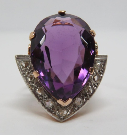 Fabulous Amethyst and Diamond Fashion Ring, size 9, 14 kt gold