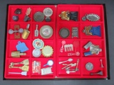 48 metal and plastic Cracker Jack toys, utensils, scale, plates, and scoops, 1