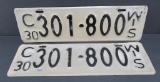 Pair of 1930 Wis license plates, grey and black, letter C, 16 1/2