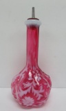 Cranberry daisy and fern barber bottle, 8 1/2