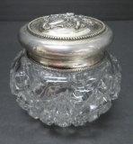 Crystal and sterling covered vanity jar, cupid design, 4