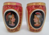 Cranberry portrait cameo mugs, enameled, 3 1/2