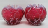 Two Fenton Spanish lace pattern cranberry rose bowls, 4