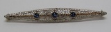 14kt gold bar pin with sapphires, 2 1/4