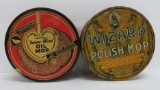 Two very nice Mop advertising tins, Snow Bird and Wizard, 7