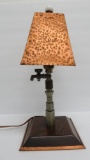 Interesting steam punk table lamp with hammered copper shade, 15 1/2