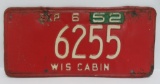 Hard to find Wis Cabin license plate, 13 1/2