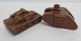Two Vintage tank figures, pottery and composite, 4