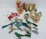 Vintage ornament lot, clip on candles and birds