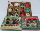 Vintage Christmas ornaments, 12 balls, Shiny Brite minis and Melodee bells