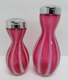 Cranberry opalescent striped shakers, 4