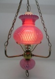Cranberry Swirl hanging lamp, electric, 14 1/2