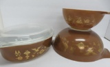 Pyrex Cinderella bowls and cover oval casserole, American Heritage brown