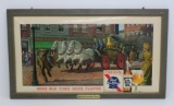 Pabst Blue Ribbon cardboard advertising sign, horse drawn steam fire engine, P-303