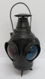 Dressel four lens switchman lantern, blue and red lenses, 16 1/2