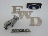 Truck and auto emblems, latch and MACK truck hood ornament