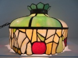 Puffy slag glass hanging fixture, fruit, very colorful, working