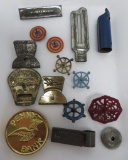 15 Vintage whistle, penny bank and spinning top Cracker Jack toy prizes