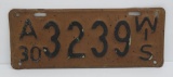 A 1930 Wisconsin license plate, 12 1/2