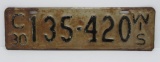 C 1930 Wisconsin License Plate, 16 1/2