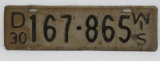D 1930 Wisconsin License Plates, 16 1/2