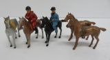 Five metal horse and rider figures, Made in USA, 3