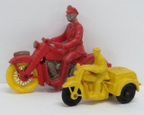 Two vintage motorcycle toys, plastic and rubber, Police