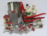 Large vintage kitchen lot, red handles, range shakers