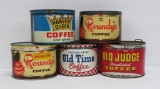 Five vintage 1 lb coffee tins