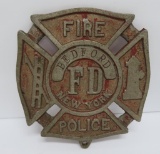 Bedford New York Fire Police car badge, 6 1/2