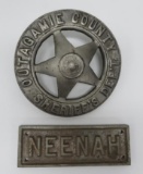 Sheriff car badge, Outagamie County Sheriff's Dept,Wisconsin and Neenah plaque