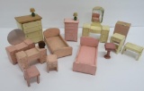 16 pieces of Wooden Doll house furniture, attributed to Strombecker, 2