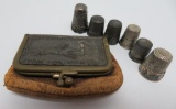 Leather Math Pecak Mechant Tailor coin purse and six thimbles