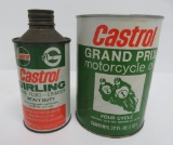 Two vintage Castrol tins, Girling and Grand Prix Motorcyle oil