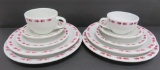 Railroad dining car style china, resturant china, red leaves, Shenango, two 4 pc place settings