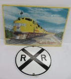 Retro vintage inspired metal RR sign and Union Pacific Streamliner metal sign