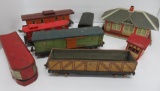 Vintage Tin train cars and Marx depot