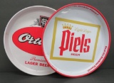 Vintage Ortleib's and 1962 Piels metal beer trays, 11 3/4