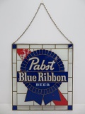 1989 Painted Glass Pabst Blue Ribbon Beer sign, 16