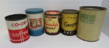 Four nice vintage metal coffee tins, 6 1/2