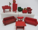 13 wooden pieces of doll house furniture, attributed to Strombecker