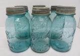 Six quart blue Ball Perfect canning jars with zinc lids
